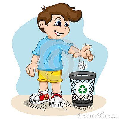 Empowering Recycling Boy Throwing Trash Into Recycle Bin