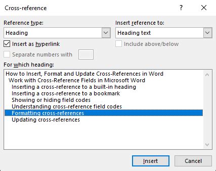 How To Insert Format And Update Cross References In Word