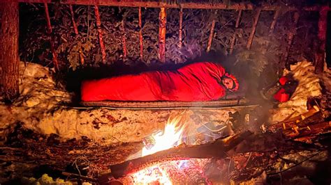 Solo Winter Camping In Survival Bushcraft Shelter Youtube