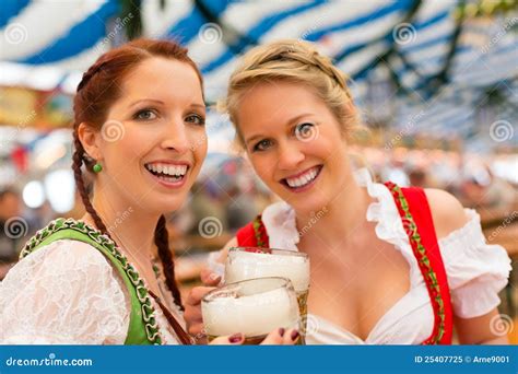 N With Bavarian Dirndl In Beer Tent Stock Image Image Of Clothes