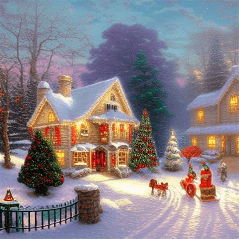 Beautiful Christmas Village Scenery By Thomas Kinkade Creative Fabrica