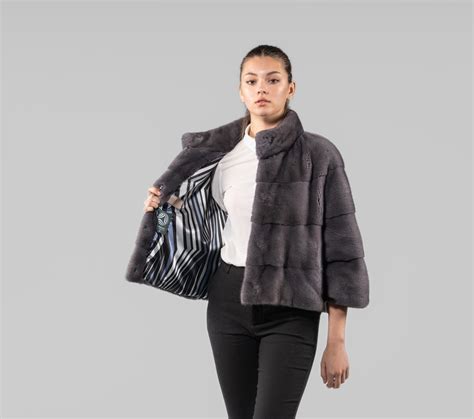 Short Dark Gray Mink Fur Jacket Real Fur Coats