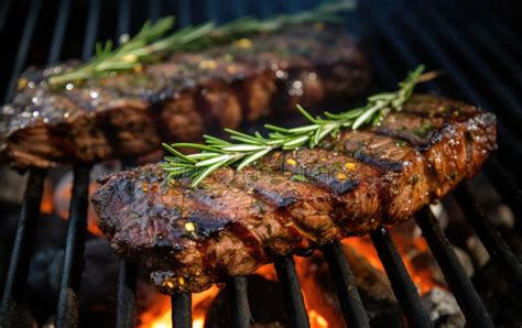 Steak Grilled On The Grill Over An Open Flame Stock Illustration