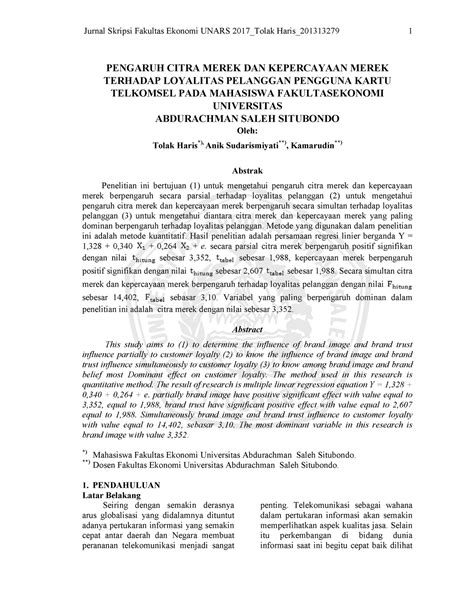 Jurnal Skripsi Fakultas Ekonomi Unars 2017 Tolak Haris 2013 13279 Contoh Jurnal Skripsi