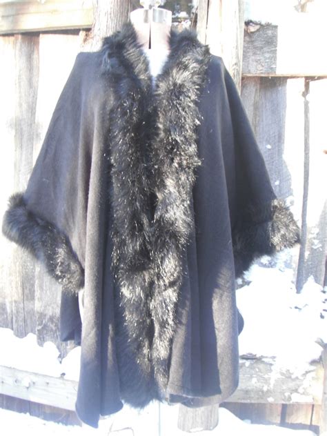 Black Faux Fur Trim Cape Fits All Sizes Etsy