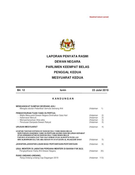 Pdf Laporan Penyata Rasmi Dewan Negara Parlimen