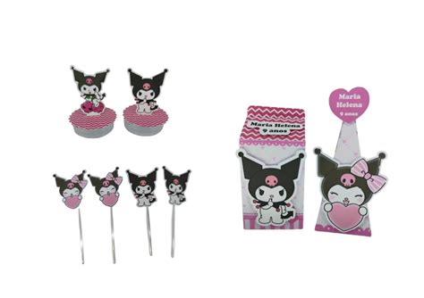 Kit P Cx Cone Milk Aplique Topper Kuromi Rosa Elo