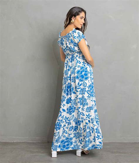 Vestido Longo Floral Azul Belly Home