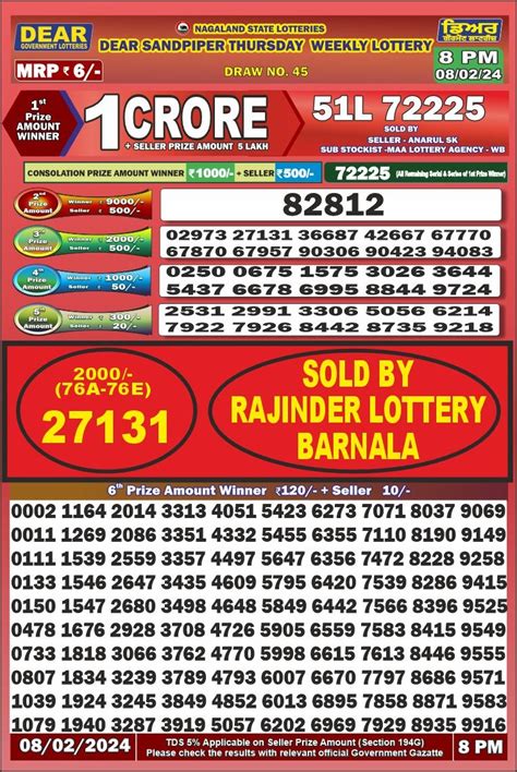 Dear Pm Daily Lottery Result Th Feb All State Lottery Result