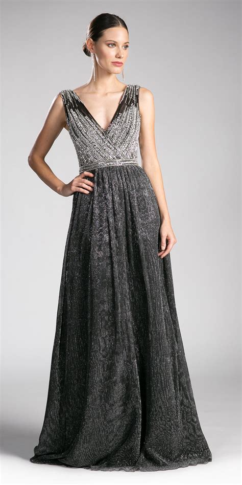 Cinderella Divine 8269 Black Silver Embellished Bodice Long Prom Dress