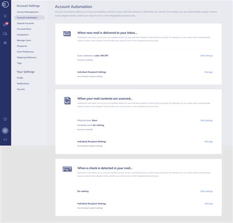 Setting up integrations and account automations in your virtual mail