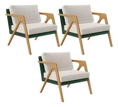 Kit 03 sillones Pietra Facto Green Moss lino crudo diseño de tela