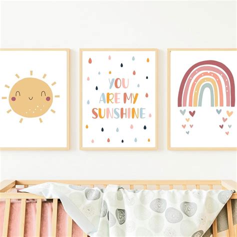 Quadros Infantil Menina Sunshine Arco Ris E Sol A Elo