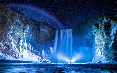 X Person Waterfall Night K Hd K Wallpapers Images