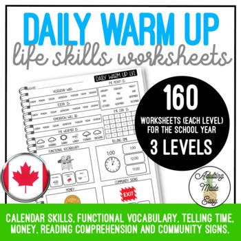 Life Skills Daily Warm Up Worksheets Canadian Tpt