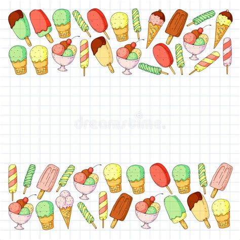 Collection Of Vector Ice Creams Pattern For Banners Posters Stock