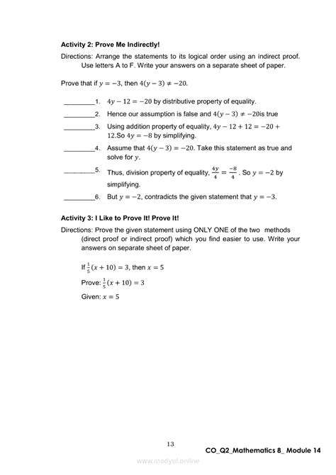 Math 8 Quarter 2 Module 14 Writing Proofs Direct And Indirect