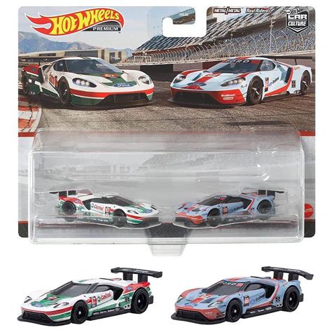 Hot Wheels Premium Car Culture Twin Pack White 16 Ford Gt Race Car