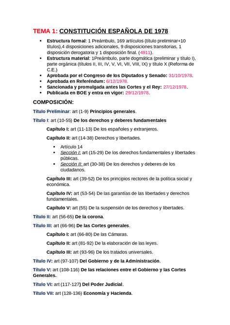 Esquema De La Constitución Española 1978 Esquemas Y Mapas Conceptuales De Derecho Docsity