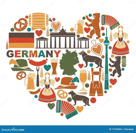 Icons Of Germany In Heart Shape Stock Vector Illustration Of Element