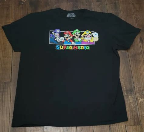 Super Mario Bros World Black T Shirt Luigi Wario Nintendo Adult Size L