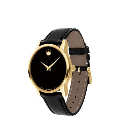 Movado Museum Classic Womens Gold Pvd Watch With Black Strap