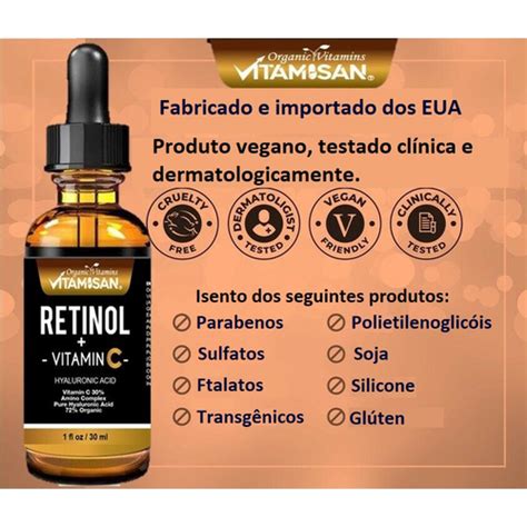 Serum vegano anti idade Retinol Vitamisan Ác Hialurônico vitamina C