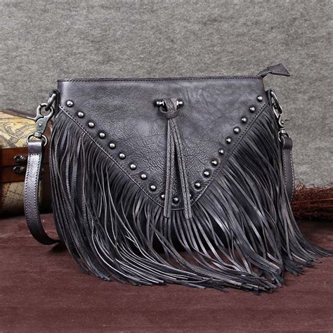 Small Boho Leather Fringe Crossbody Bag Purse Shoulder Bag For Women Igemstonejewelry