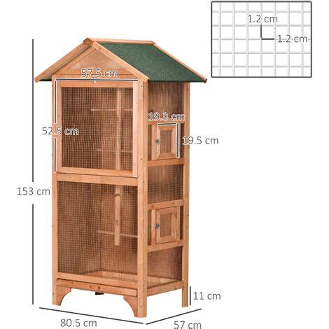 PawHut Wooden Bird Aviary Outdoor Bird Cage For Finch Canary Asphalt