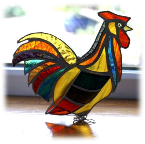 Rooster Stained Glass Ornament Cockerel Farm Bird Stained Glass Ornaments Stained Glass Birds