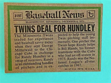 Topps T Traded Randy Hundley Minnesota Twins Ebay