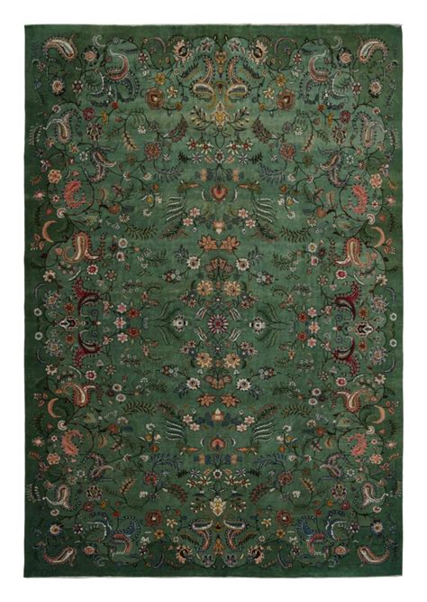 Vintage Turkish Rug in Green, with All-Over Geometric Patterns,