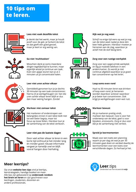 10 tips om te leren poster Leerstrategieën Studievaardigheden