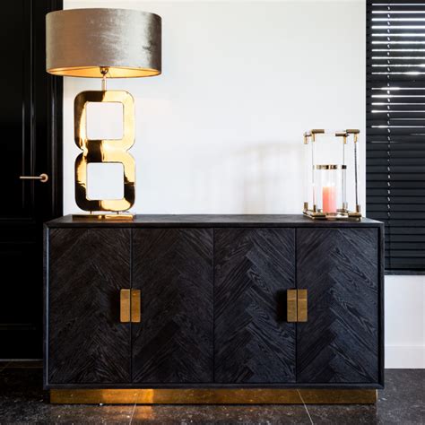 Contemporary Black Oak And Gold Finish Sideboard Juliettes Interiors