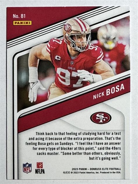 NICK BOSA San Francisco 49ers 2023 Panini Donruss Elite Football Card