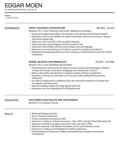 Java Technical Lead Resume Samples Velvet Jobs