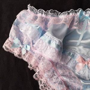 Baby Blue Satin Pink Lace Trim Bikini Style Satin Sissy Knickers Panties Made To Order