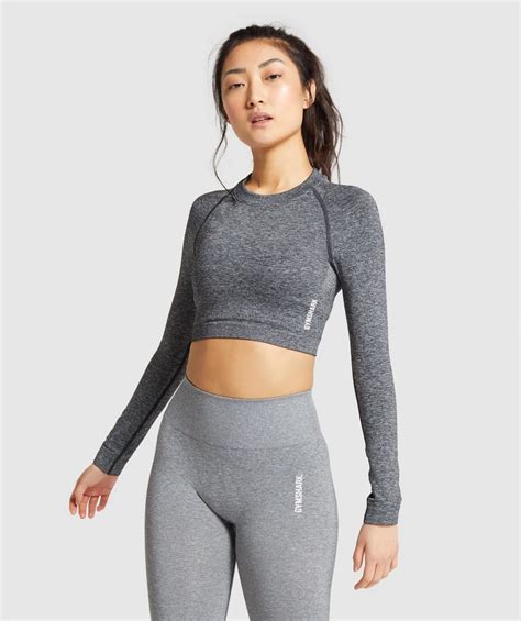 Gymshark Adapt Marl Seamless Long Sleeve Crop Top Black Outfit