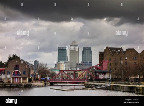 Londons Skyline Across Shadwell Basin In Docklands Wapping London