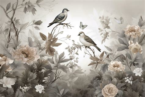 3d floral mural wallpaper with a light simple background. branches of ...