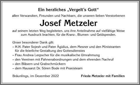 Traueranzeigen Von Josef Metzeler Allg Uer Zeitung