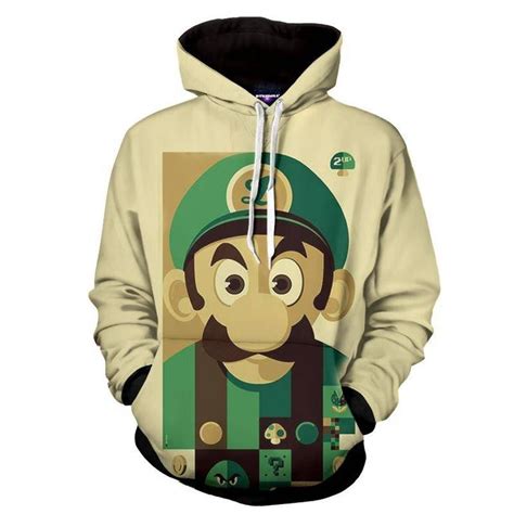 Super Mario Bros Luigi Retro Portrait Full Print Game Art Hoodie