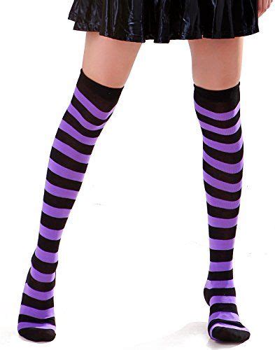 Hde Womens Extra Long Striped Socks Over Knee High Opaque Stockings