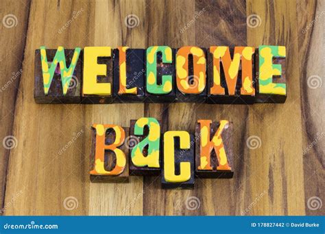 Welcome Back Home School Education Work Happy Greeting Message Stock ...