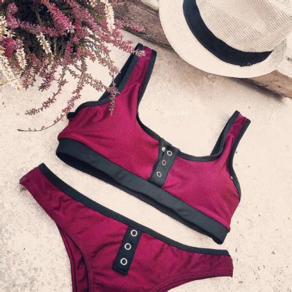 Button Fission Swimsuit New Pure Color Stitching A Bikini On Luulla