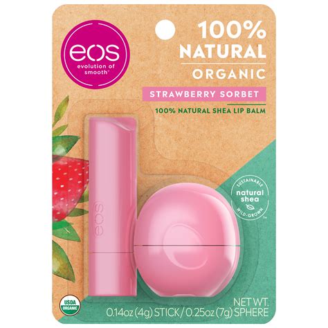 Eos 100 Natural And Organic Lip Balm Stick And Sphere Strawberry Sorbet