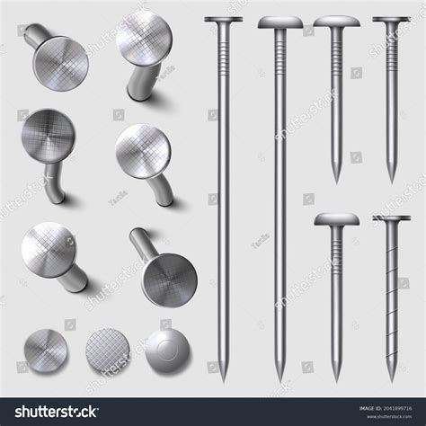 3d realistas recto y doblado clavos: vector de stock (libre de regalías