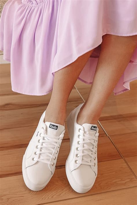 Keds Jump Kick Duo White Leather Sneakers Platform Sneakers Lulus