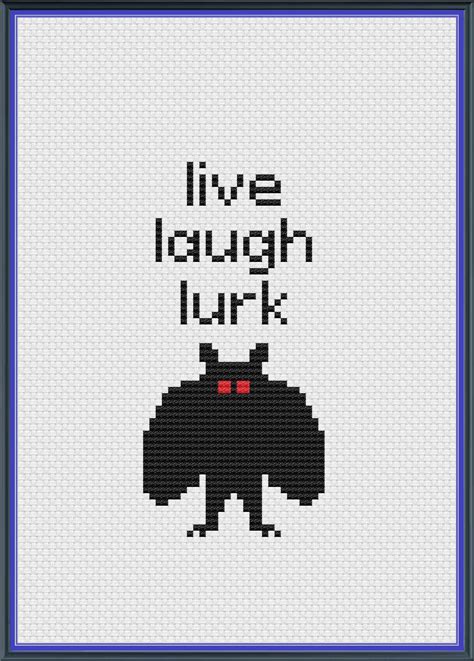 A Cross Stitch Pattern With The Words Live Laugh Love And A Black Bat On It