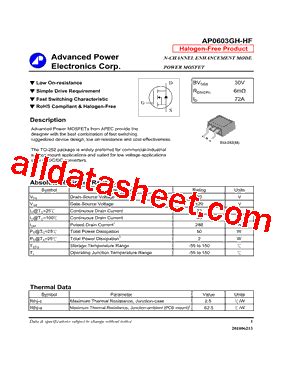 AP0603GH HF Datasheet PDF Advanced Power Electronics Corp